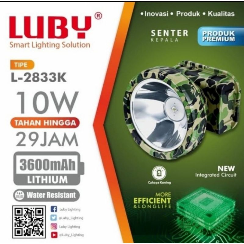 Senter Kepala 10 Watt Luby L2833K + Bonus lampu