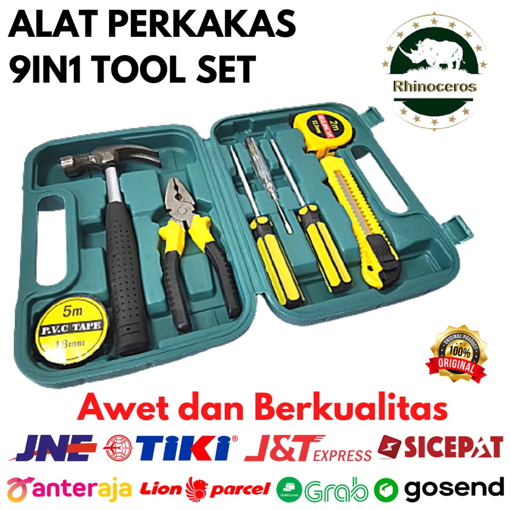 Toolkit Set Perkakas Tukang Alat Tukang 9in1 Tool Set Alat Pertukangan