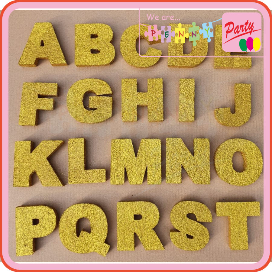 Gabus Glitter Huruf / Angka Gold Tinggi +-10cm Hiasan Dekorasi Snack Tart, Backdrop Photobooth
