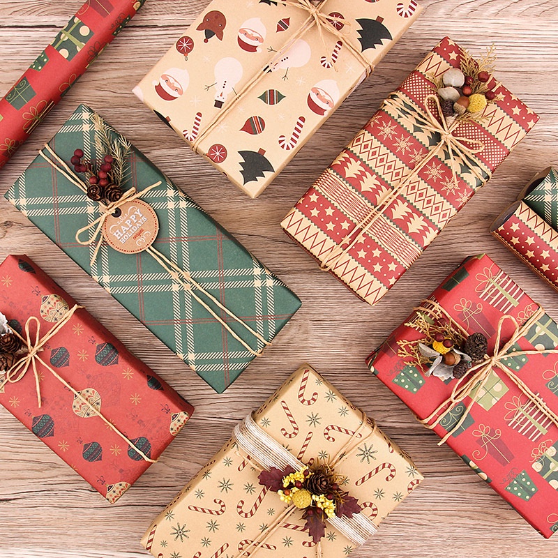 [ 70*50cm Christmas DIY Gift Box Kraft Wrapping Paper Decoration for Home New Year Christmas Festival Party ]