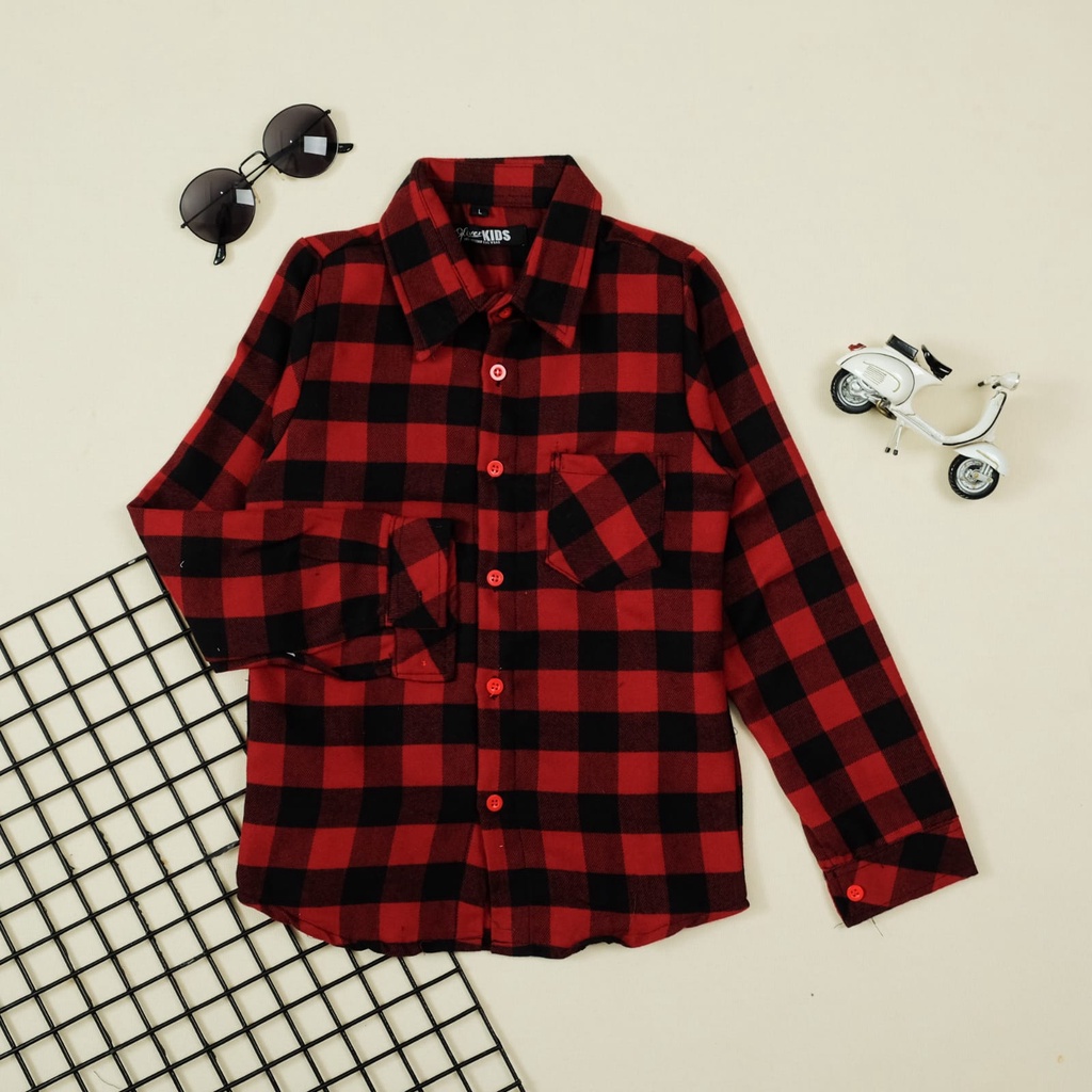 Atasan Kemeja Flannel Anak Kemeja Anak Laki-Laki Motif Kotak Bahan Katun Flanel Dan Katun Denim 3-13 Tahun