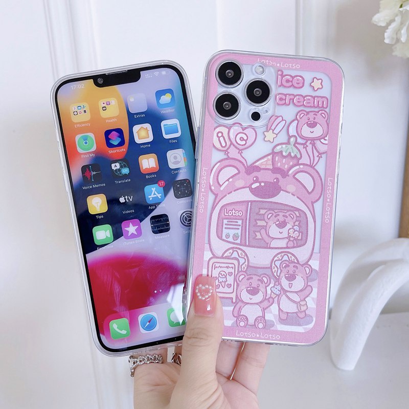 New ICE Cream Strawberry Bear Soft Case HP OPPO A3S A96 Reno 5 6 4G 7 7Z 5G Realme 5 6 7 8 9 Pro + C11 C15 7i 8i 9i C17 C20 C20A C21Y C25Y C1 C35 5S 5i C3 Narzo Pink Casing