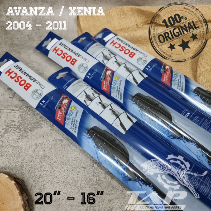 WIPER MOBIL FRAMELESS AVANZA XENIA 2004 - 2011 BOSCH CLEAR ADVANTAGE 20&quot; - 16&quot; ORIGINAL