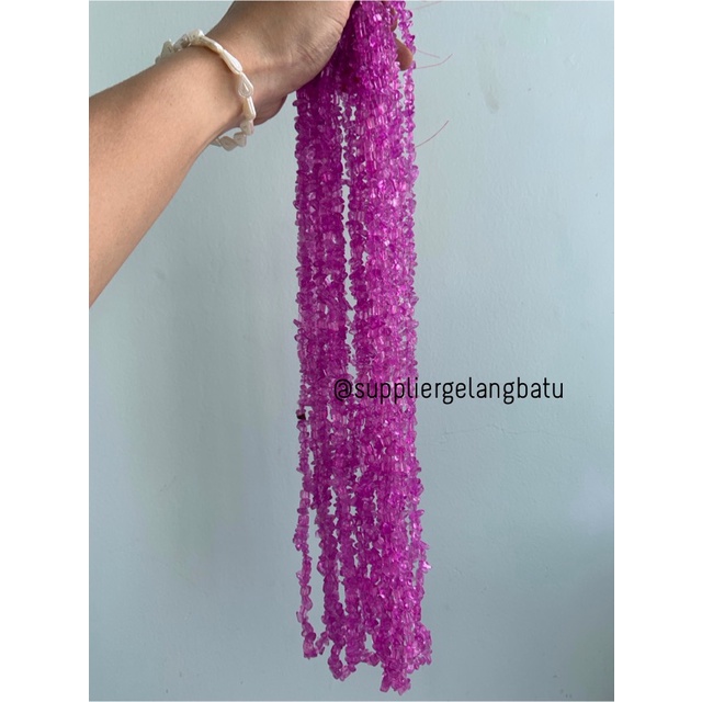 kerikil kaca pink fanta quartz 1cm bahan gelang kalung manik kerajinan