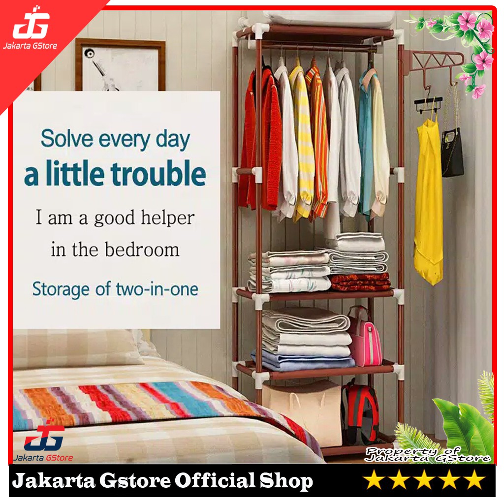 Lemari Pakaian Single Portable 2 in 1 Rak Baju Serbaguna Lemari Pakaian Single Portable 2 in 1 Rak Baju Serbaguna