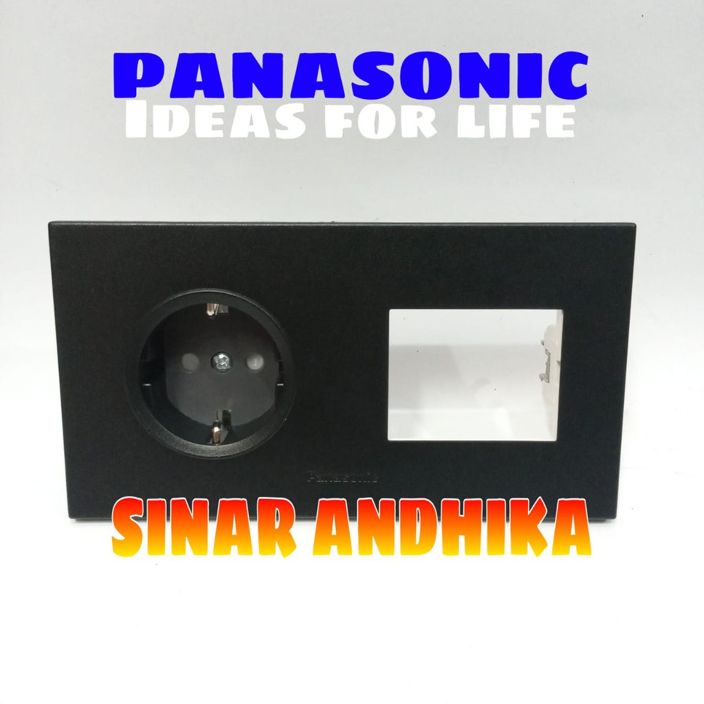 STOP KONTAK SINGLE (CP) + FRAME SAKLAR HITAM STYLE E PANASONIC WESJP 11212B