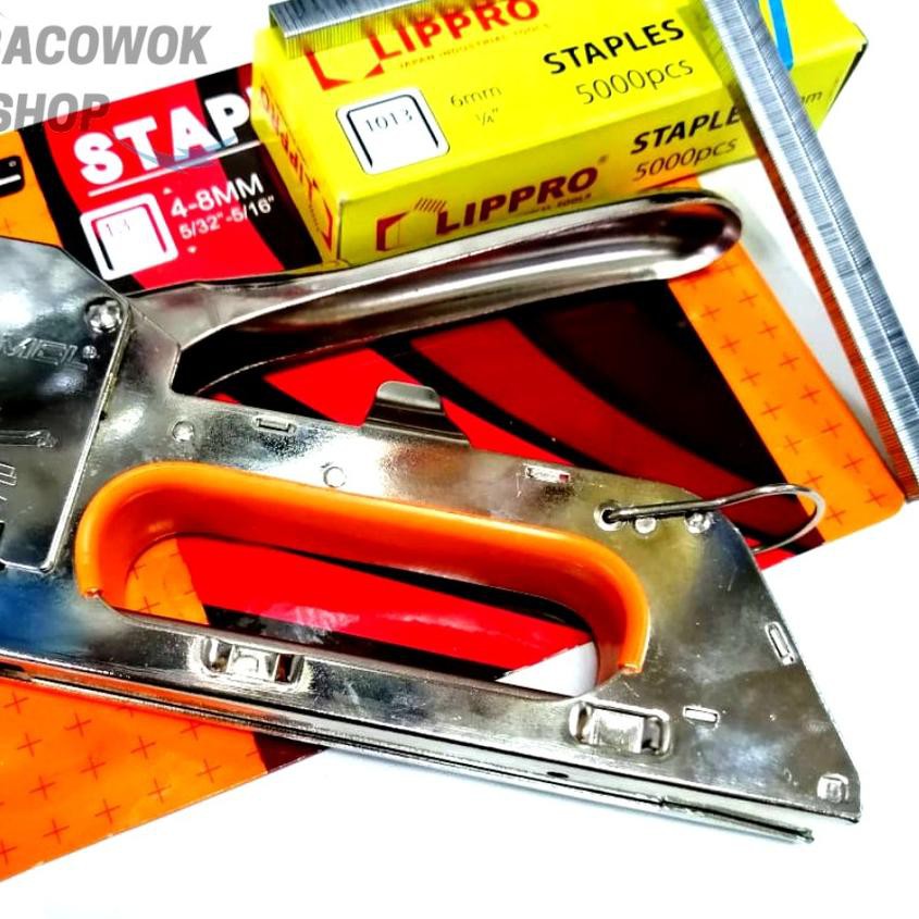 

G.N.B-0235.,,!! Paket Isi Gun Tacker Stapler Lippro 6 MM Dan Mesin Staples Jok Tembak Hekter Camel 4