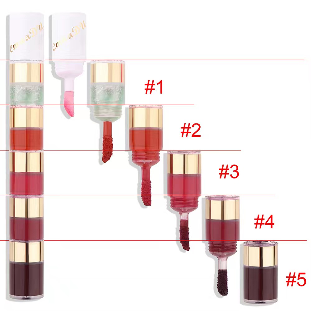 (COD)Lipstick  5 In 1 Lip Gloss Melting Matte Lip Tint - Lipgloss Liptint Lipcream warna 5