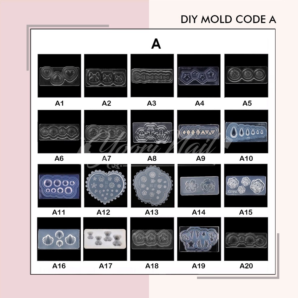 DIY MOLD 3d (A) nail art cetakan silicone gel acrylic mold hati crown kerang heart flower mix shaped