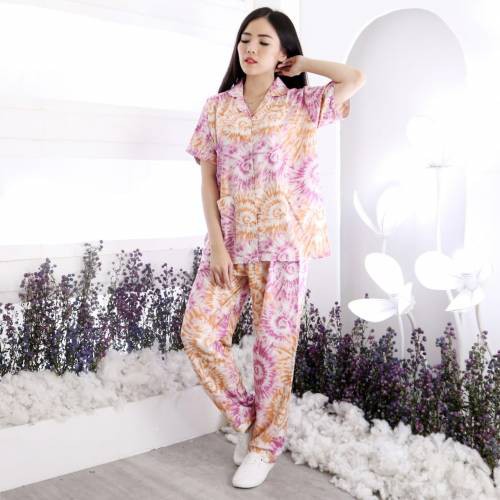 Setelan Piyama Wanita Baju Tidur Cewek Motif Tie Dye One Set Rayon Adem Jumbo XL-XXL Caris CP-MIRNA SALEM
