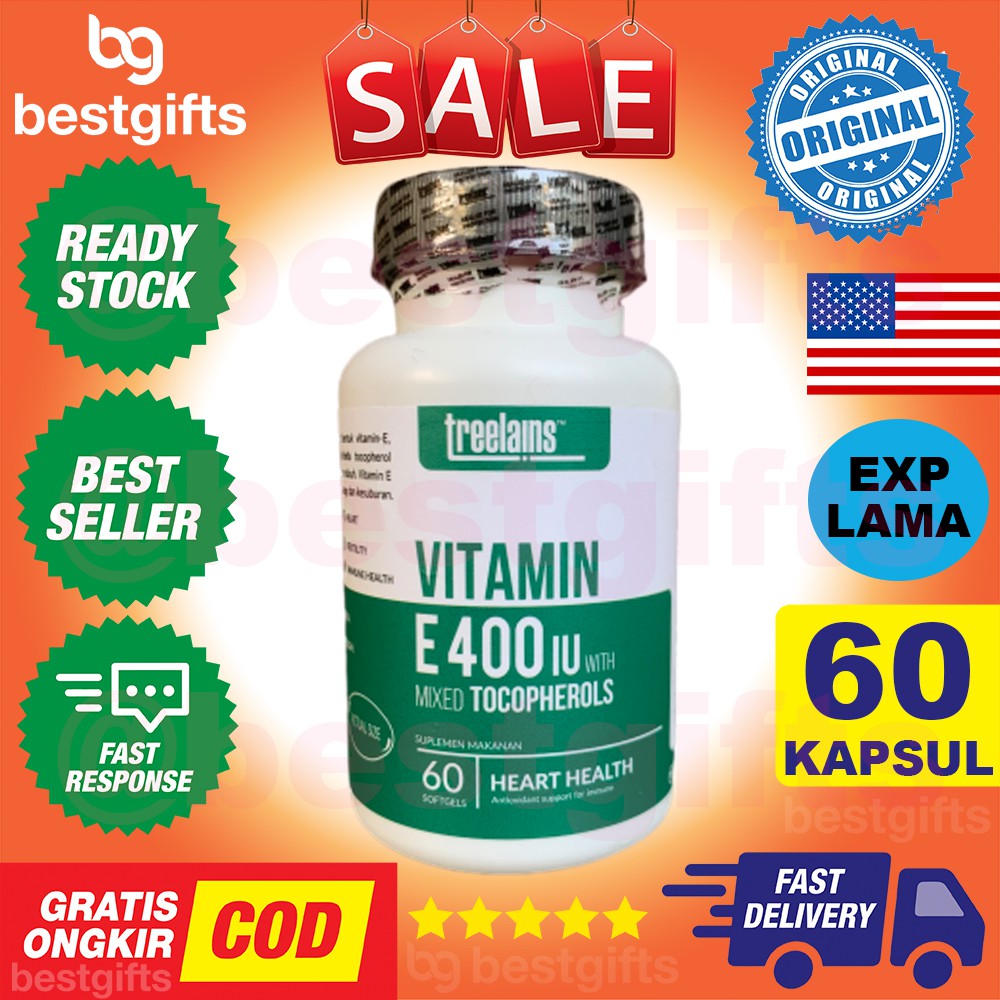 TREELAINS VITAMIN E 400 IU NATURAL MIXED TOCOPHEROL ANTIOKSIDAN CEGAH PENUAAN DINI KULIT 60 KAPSUL