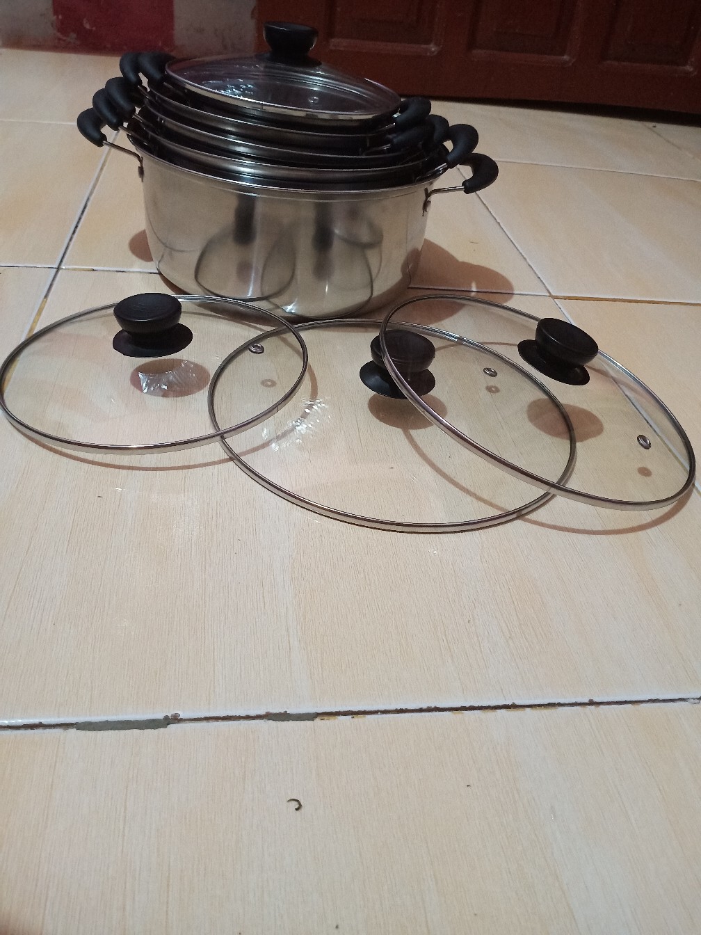 Panci Stainless Tutup Kaca / Alat Masak Kitchen Set / Panci Otsuka Stainless Anti Karat 5 Susun