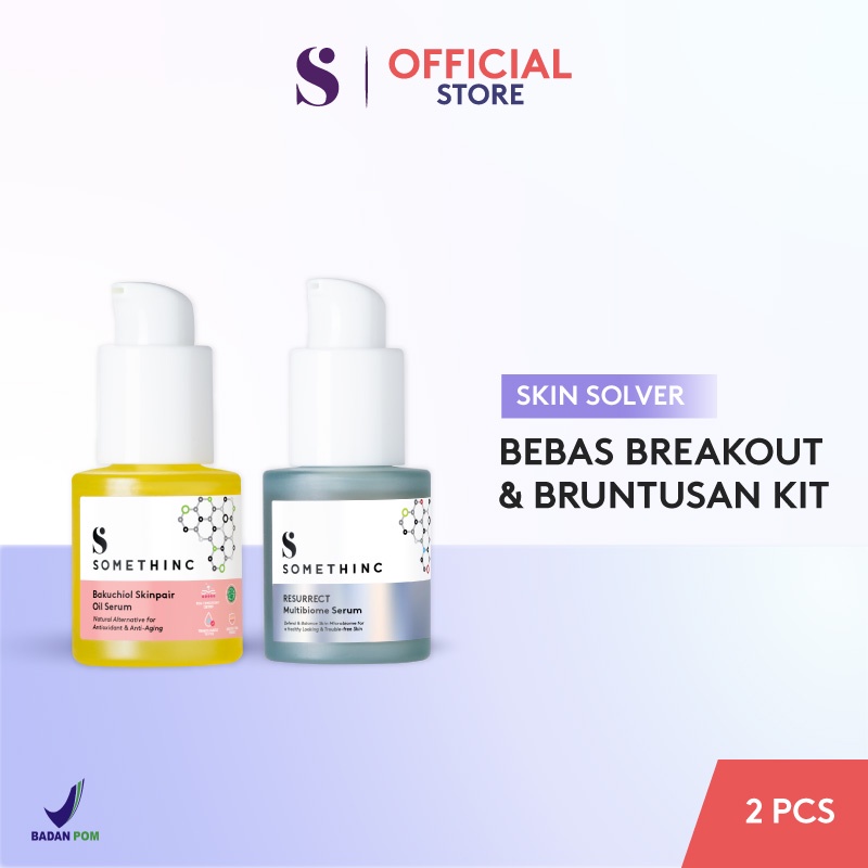 SOMETHINC [2 PCS] SKIN SOLVER Bebas Breakout dan Bruntusan Kit - (Bakuchiol Skinpair Oil Serum &amp; Ressurect Multibiome Serum)