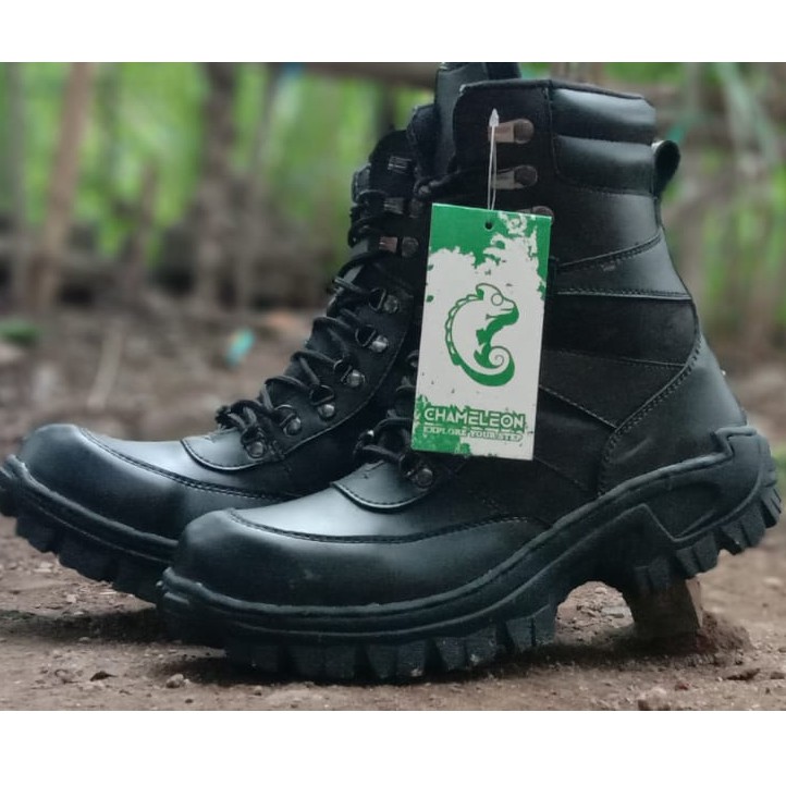 SEPATU PDL PRIA 511 HITAM TNI PORLI SECURITY SAFETY BOOT UJUNG BESI KERJA LAPANGAN 8INC