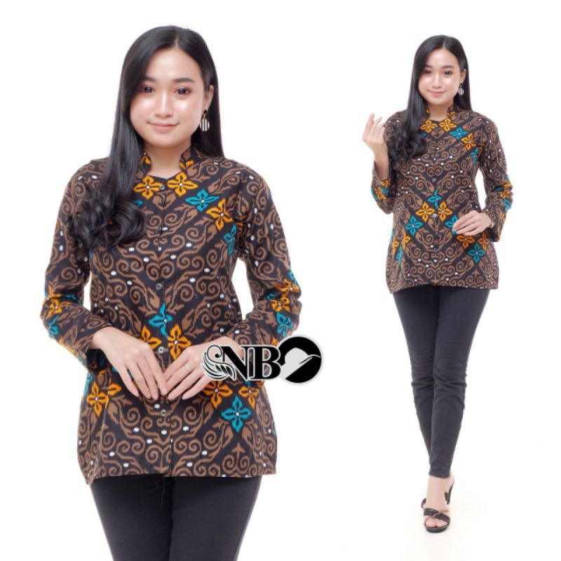 tey-17 Batik wanita ASJ SA HRB026 Kenongo Kemeja Tosca Pendek-Batik 7