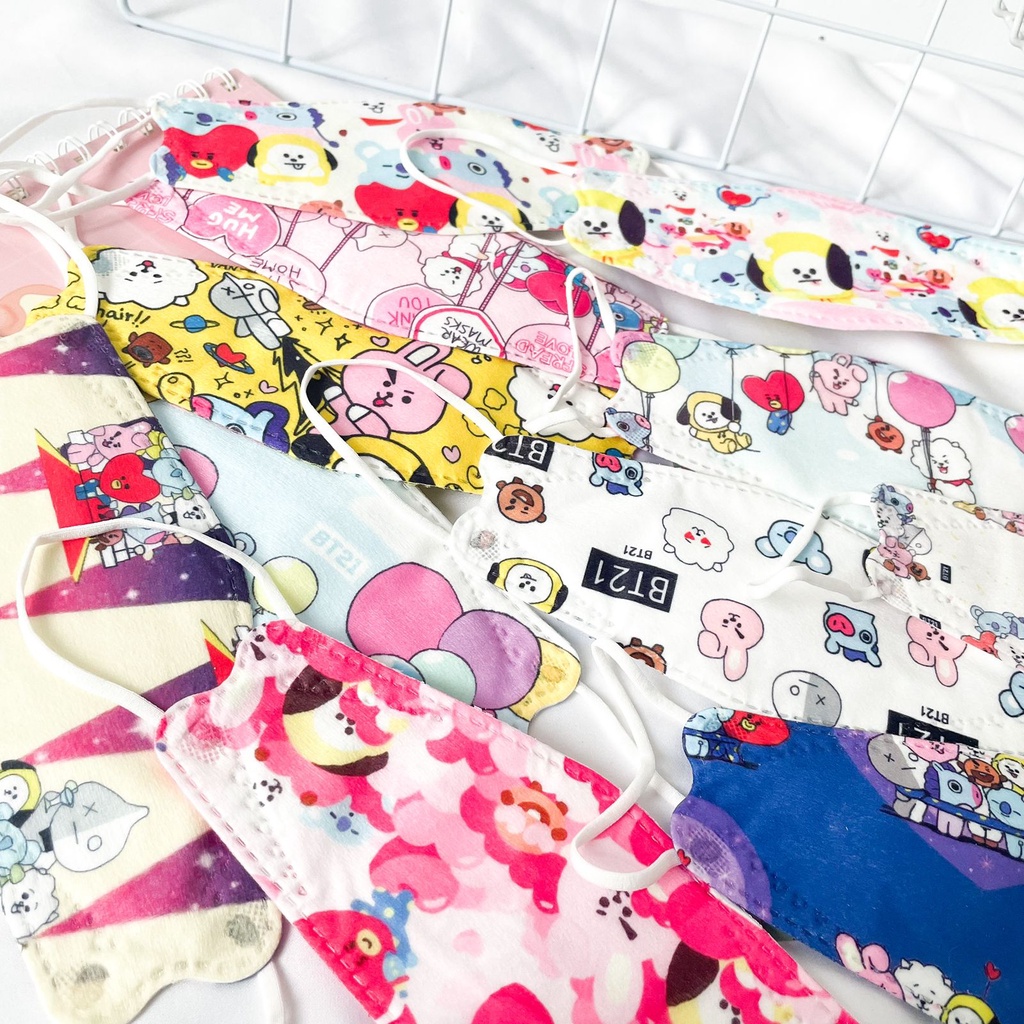 Masker kain BT. 21 kf94 warna banyak motif KPOP random harga per 4pcs higenis masker kain Anak lucu 