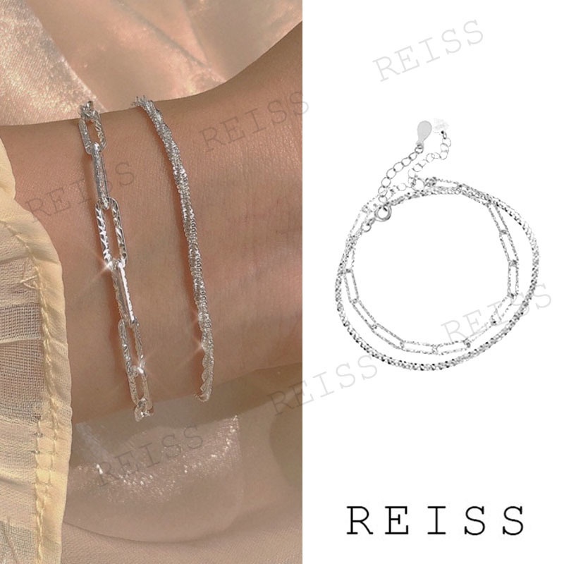 2pcs / Set Gelang Tangan Silver Wanita Desain Hati Ganda Hias Glitter