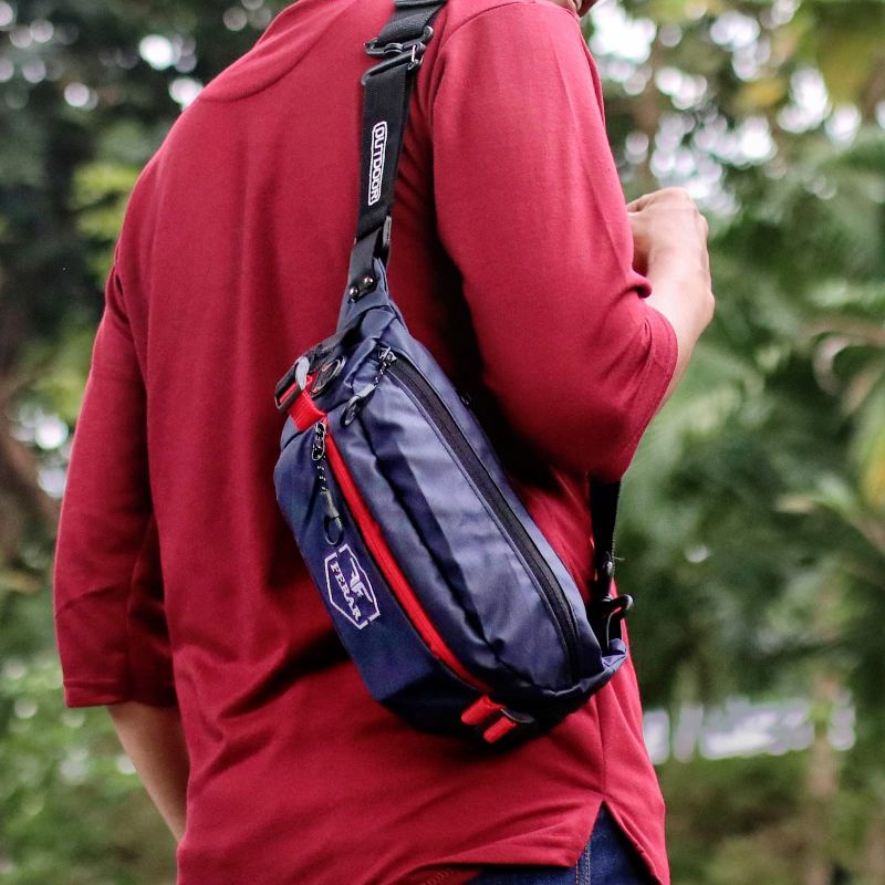 Tas weistbag/Tas selempang pria wanita webing merah Ferar Faster