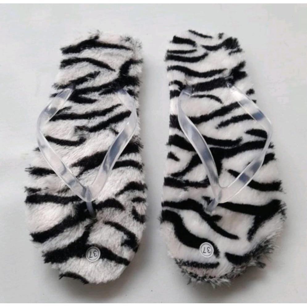 Sandal Sehari hari Sandal Jepit Jelly Bulu Halus Bermotif