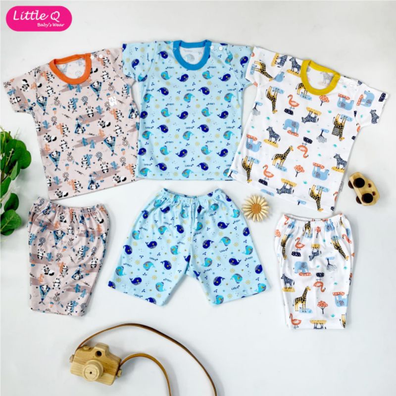 3stl_setelan pendek LITTLE Q motif panda,Dino,koala,rain series / setelan little q print motif  hewan