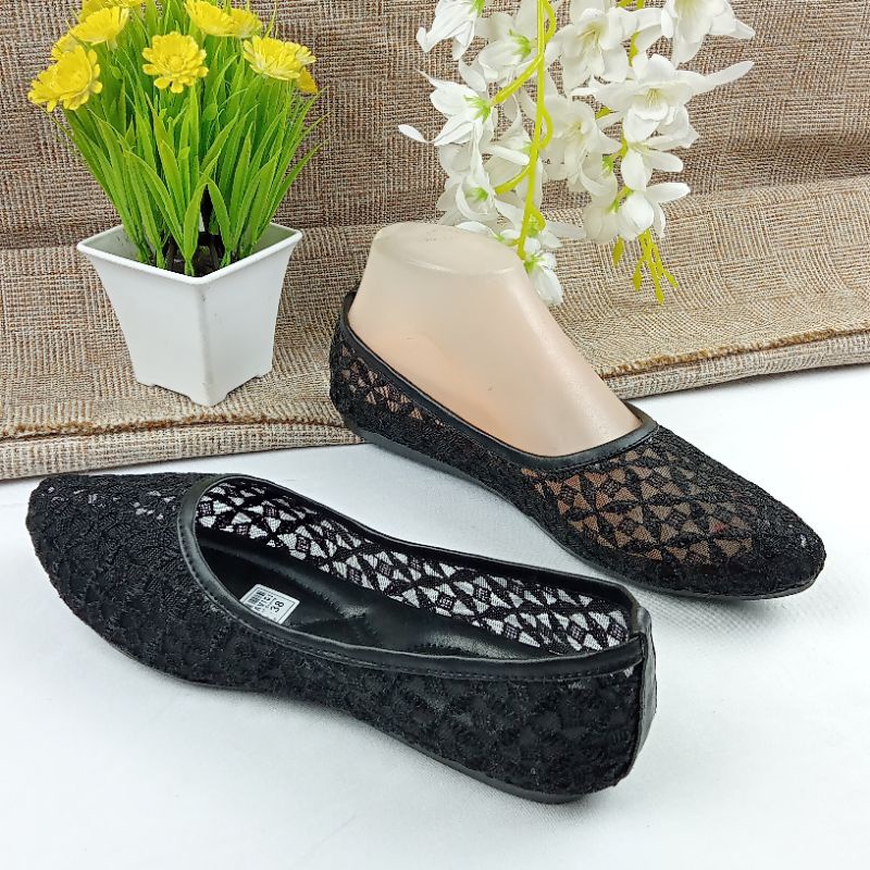 Flat Shoes Wanita Upper Brukat JEA 75, Sepatu Wanita