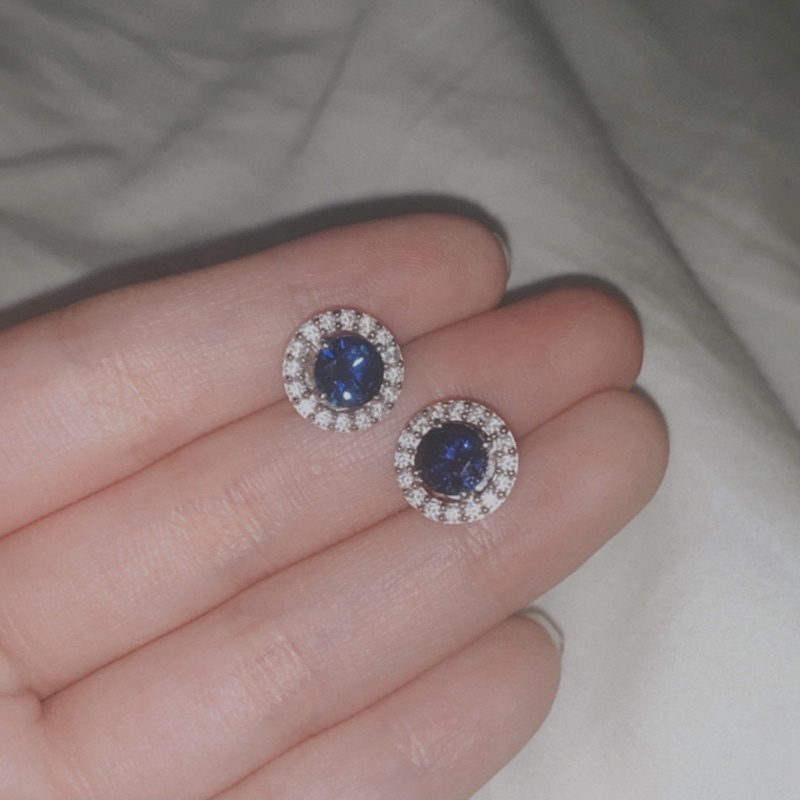 GIWANG ANTING LADY DIANA TANZANITE / EMAS PUTIH BATU BIRU