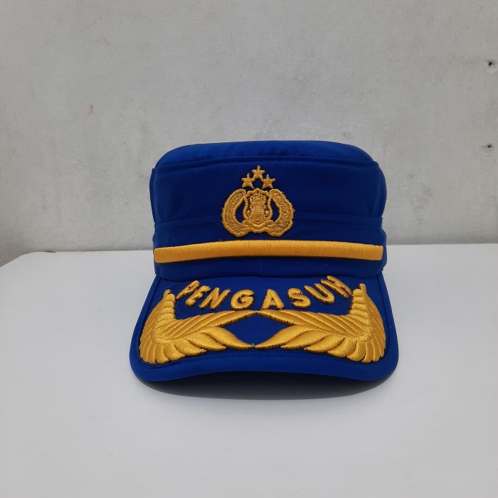 Topi Komando Pamen Polri Pengasuh Biru Logo Tribrata Twist Halus Premium