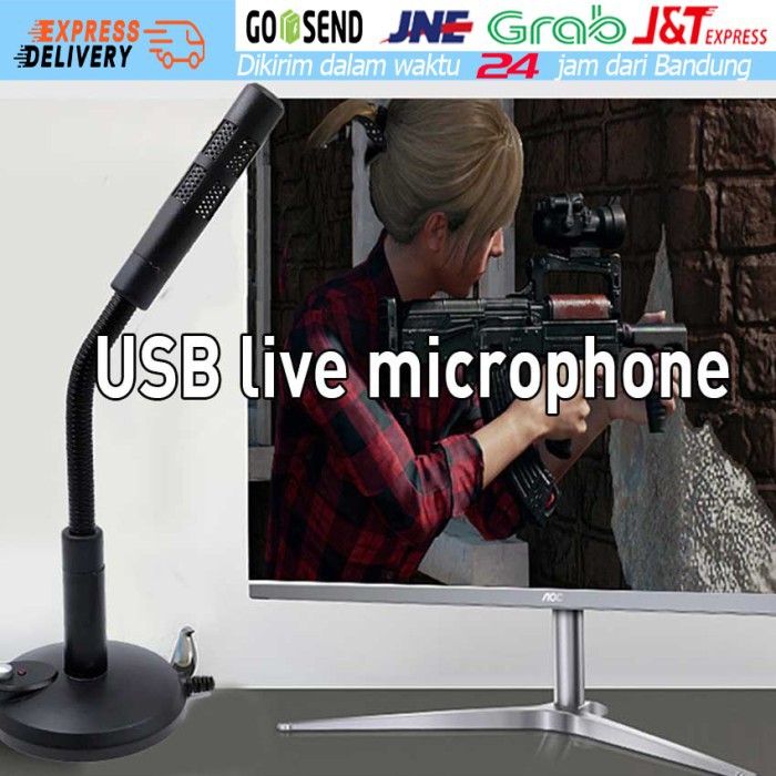 MIC Mikrofon Meja Dudukan standing kabel stereo audio output untuk PC Laptop Komputer Game Meeting