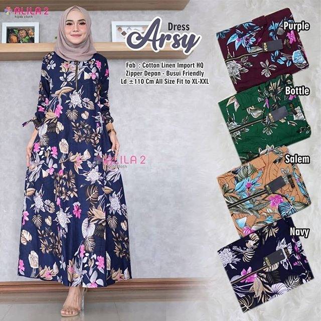 DRESS HIJAB | DRESS KATUN LINEN HQ MOTIF BUNGA MURAH TERBARU | GAMIS SYARI MOTIF BUNGA TERLARIS