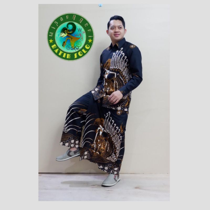 setelan baju Koko batik solo +sarung /clana /baju lengan panjang lengan pendek motif wayang krisna