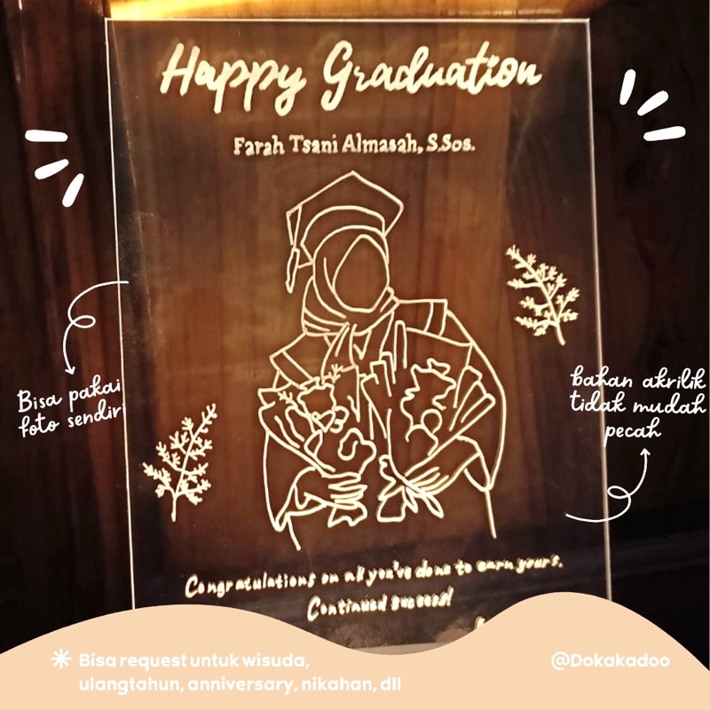 

Lampu LED acrylic custom kado wisuda anniversarry ultah