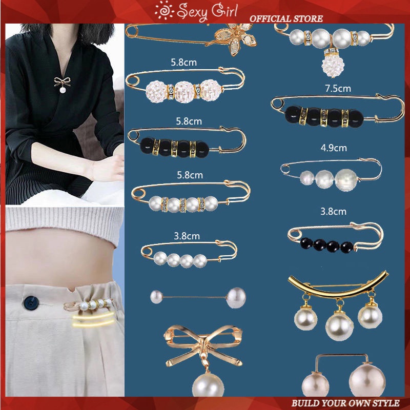 13pcs / set Bros Pin Buckle Mutiara Besar Untuk Kerah Pakaian Wanita