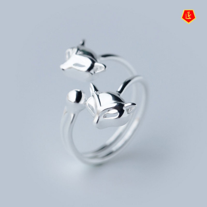 [Ready Stock]Women's Korean-Style Simple Silver Fox Ring