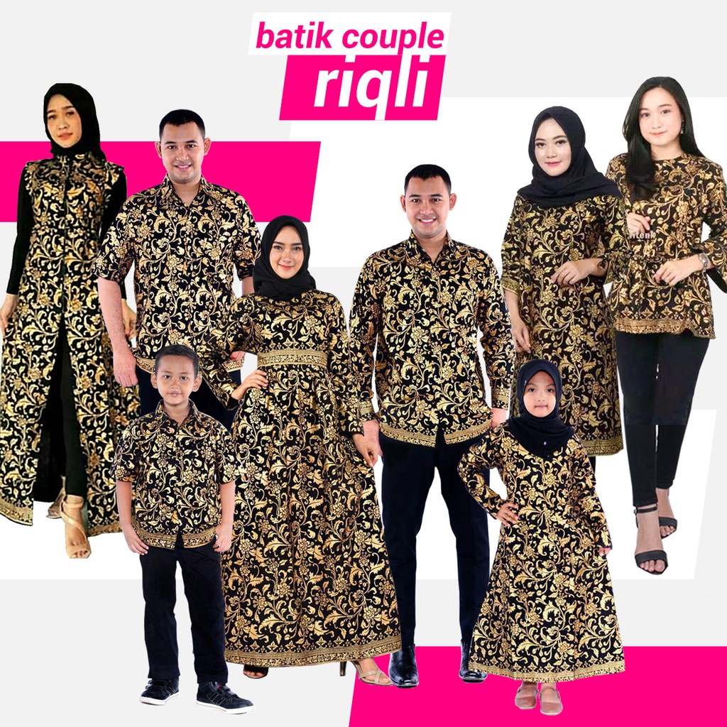 Batik Couple Keluarga Sarimbit Motif Bunga Bakung Emas