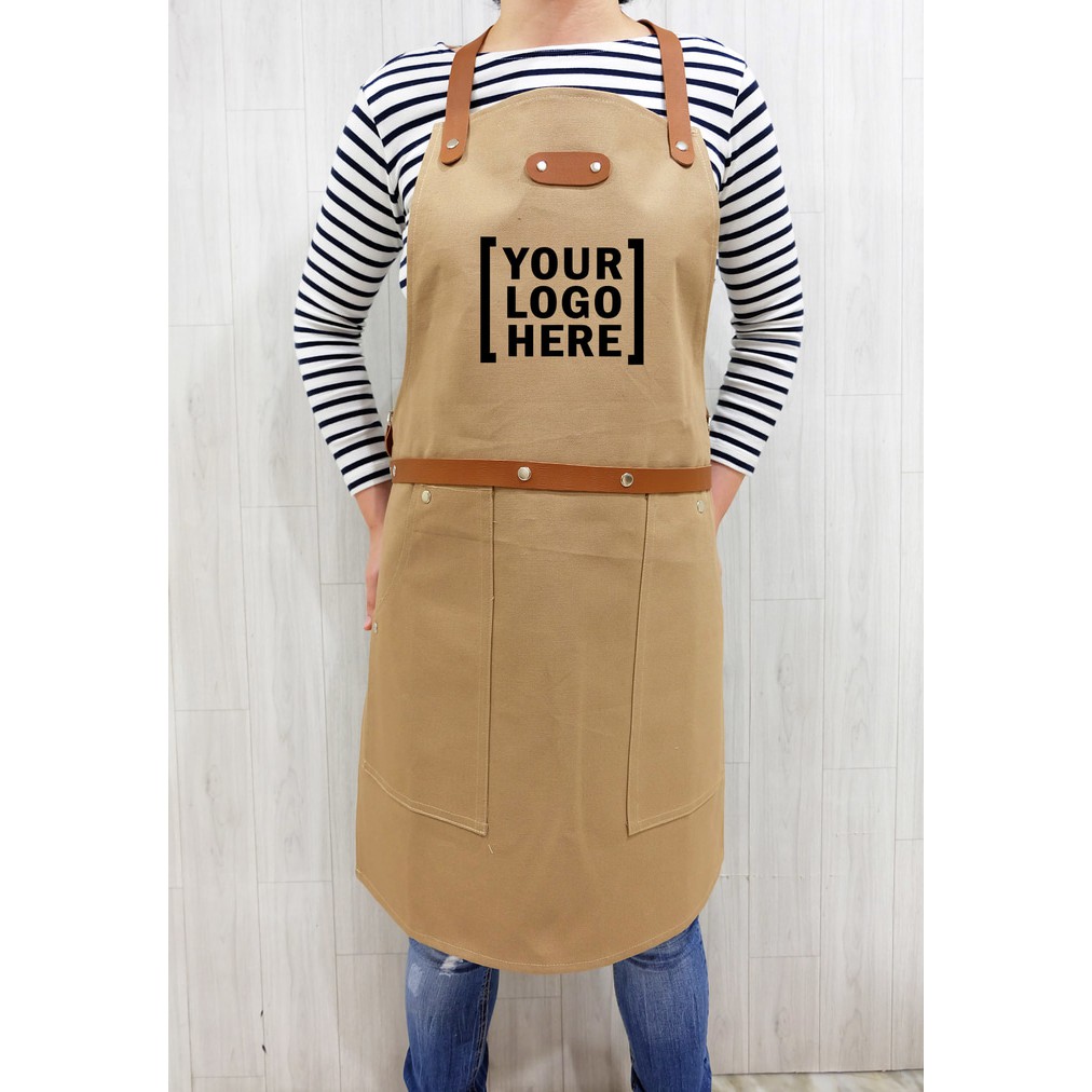 Apron (Celemek) Barista / Barber / Chef - Tali silang - Logo Sendiri