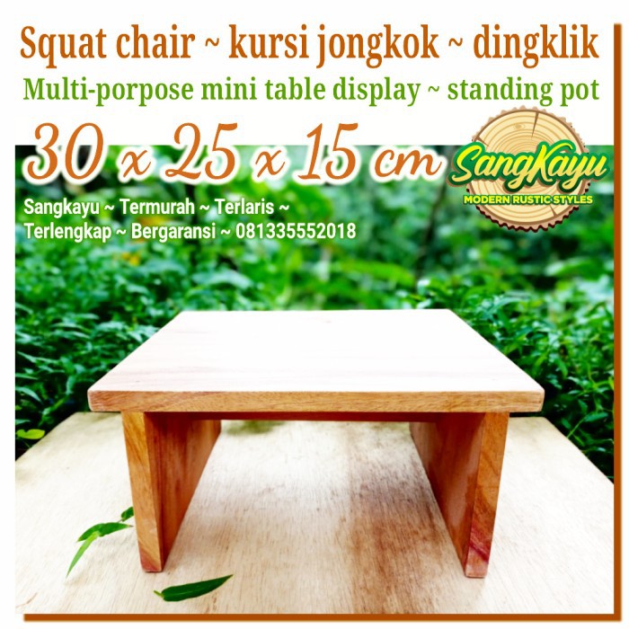 Kursi jongkok kayu dingklik 30x25x15cm meja display kayu standing pot