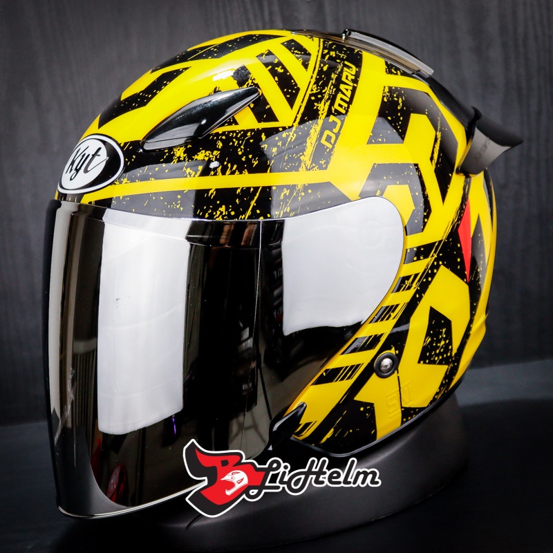 HELM KYT DJMARU #16 CRYMSON YELLOW BLACK KYT DJ MARU -16 HALF FACE HELMET-SLVR+Sp.blk