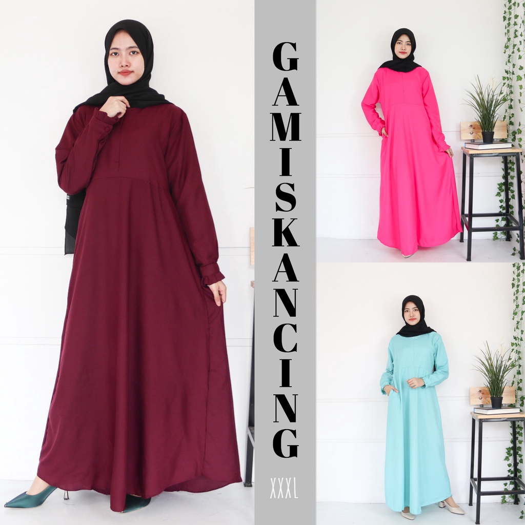 IZANY Gamis Maxy Lengan Kancing POLOS PLAIN XXXL JUMBO