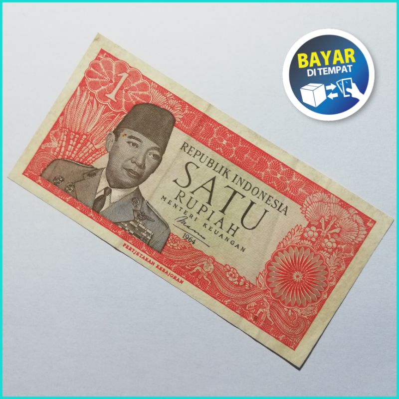 Uang Kuno Indonesia Kertas 1 Rupiah Seri Soekarno asli Tahun 1964 Murah Bergaransi Cocok Untuk Mahar