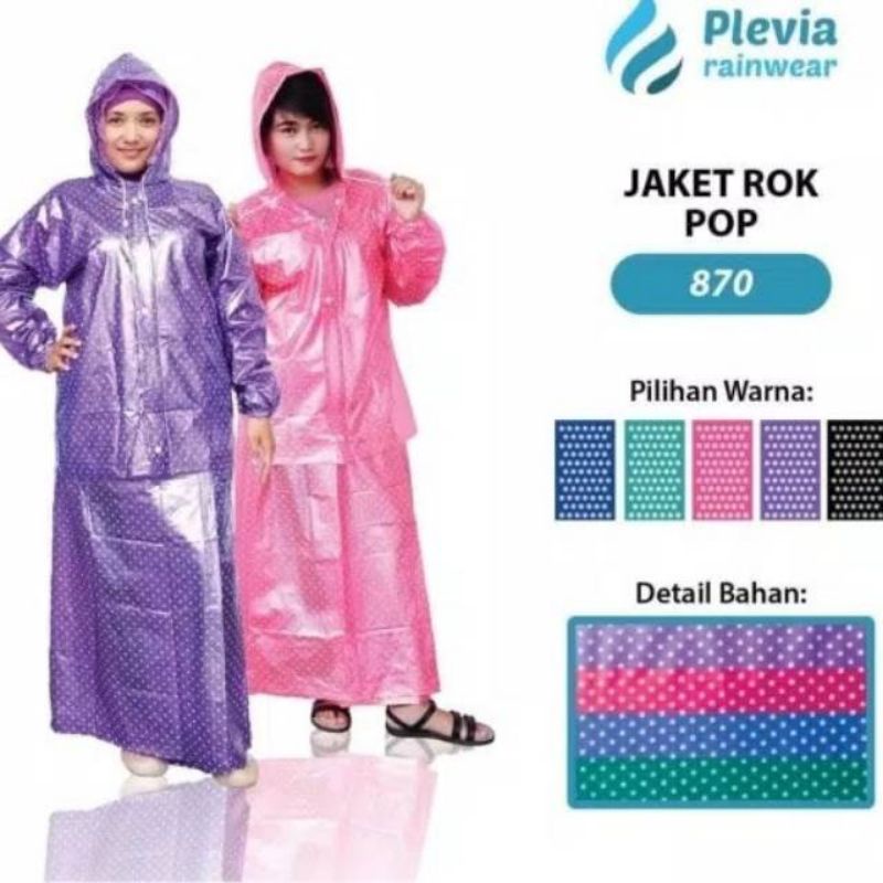 Jas Hujan Rok Polkadot 870 Plevia - Mantel Mantol Setelan Rok Onde Polkadot Wanita