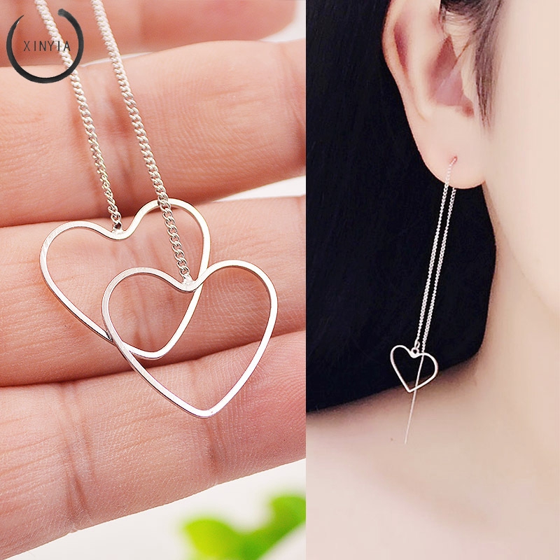 [Bayar Di Tempat] Anting Panjang Simple Gaya Korea Berbentuk Hati Geometris Untuk Wanita Jc5005