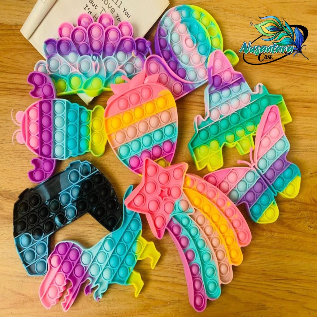 pop it fidget push bubble toys gelembung 3d rainbow pelangi karakter mainan anak NC7433-1