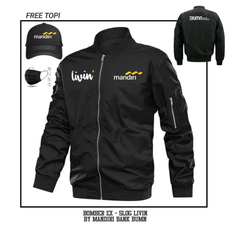LIVIN By Mandiri Jaket Bomber pria wanita free Topi