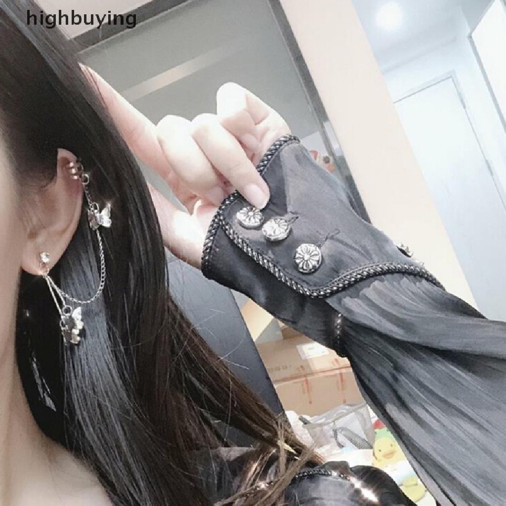 Hbid 1pc Anting Tusuk Gantung Desain Kupu-Kupu Gaya Punk / Harajuku Untuk Wanita