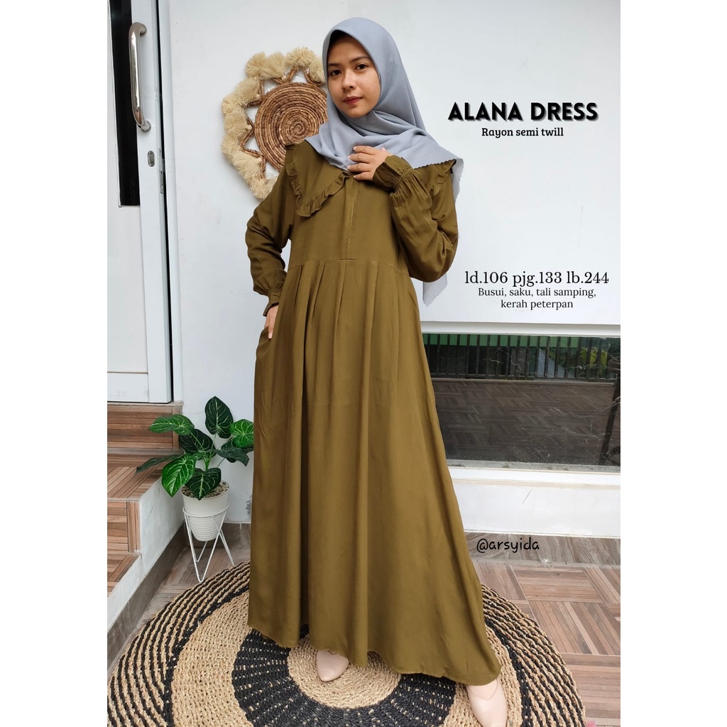 Gamis Alana Terbaru / Gamis Rayon Polos Krah / Gamis Rayon Premium