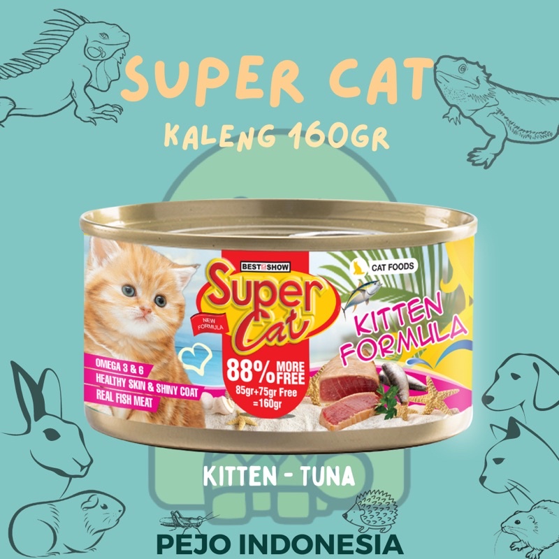 Super Cat Kaleng 160gr Makanan Basah Adult Kitten Supercat Can