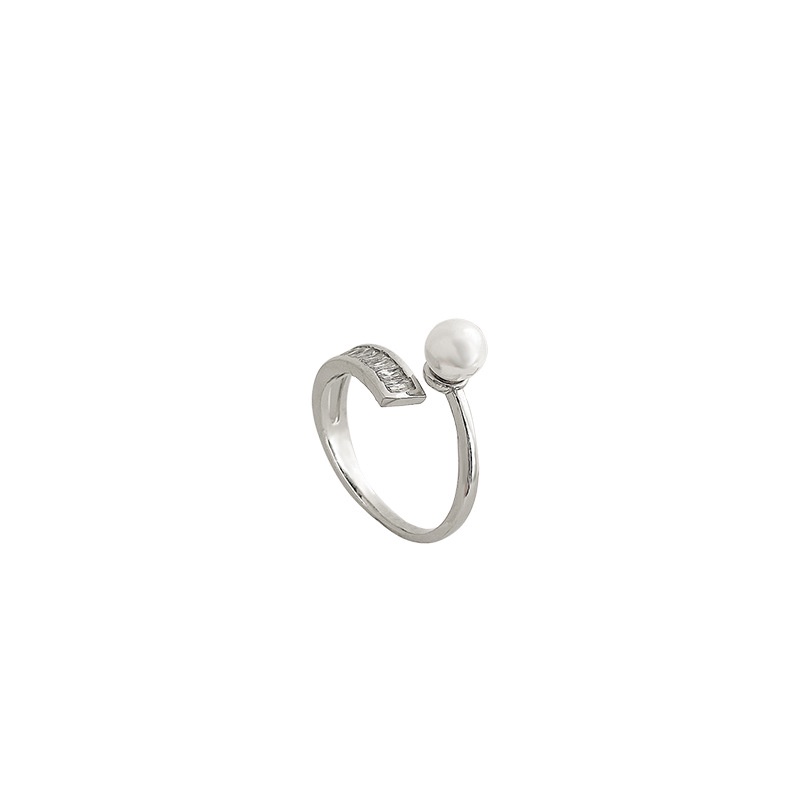 Shuling 2021 Cincin Silver Desain Geometri Hias Zircon + Mutiara Gaya Retro Untuk Wanita