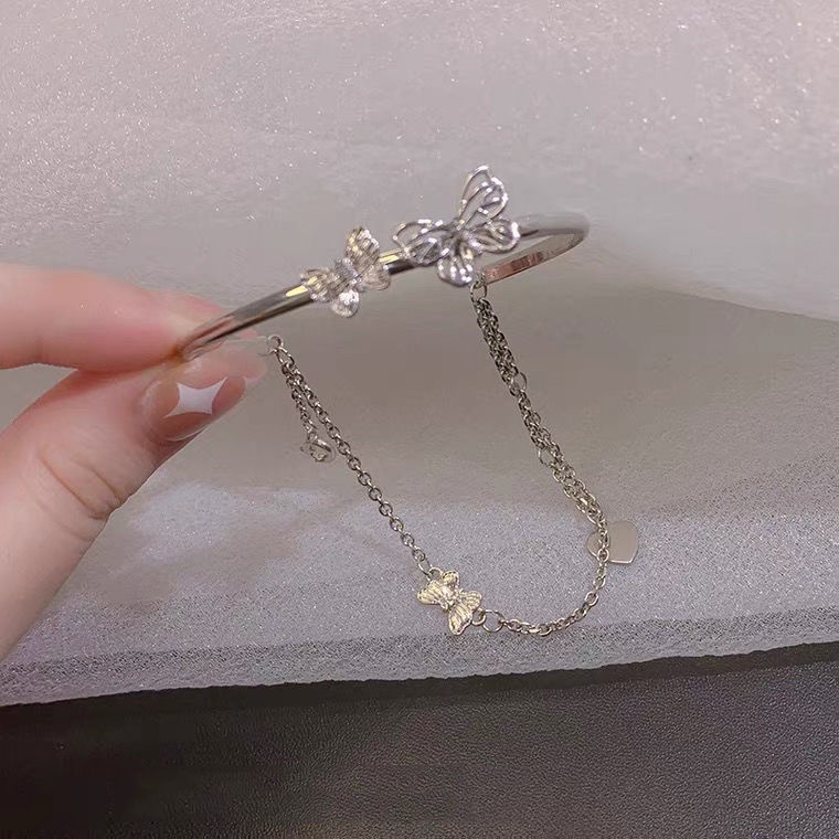 Butterfly Gelang Tangan Silver Wanita Desain Kupu-Kupu Rumbai Elegan