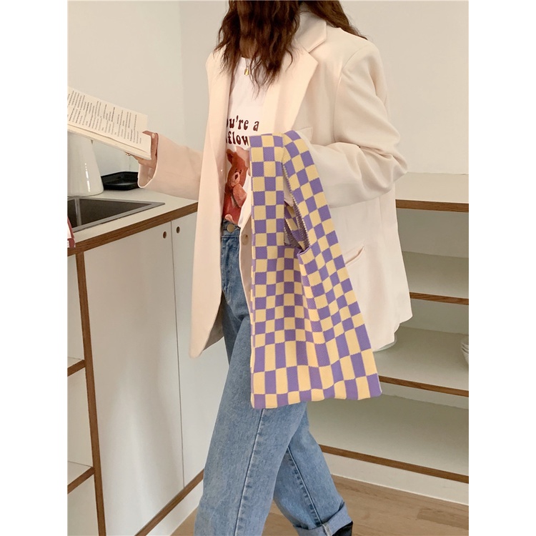 NEW BENE KOREAN CHECKERED TOTE BAG / TAS TANGAN KOTAK / HANDLED BAG