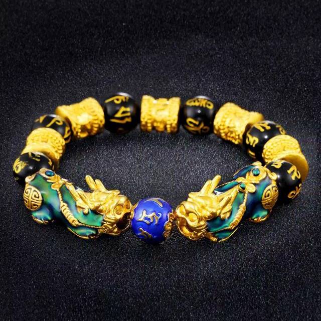 Gelang keberuntungan Pixiu pria wanita lapis emas 24k